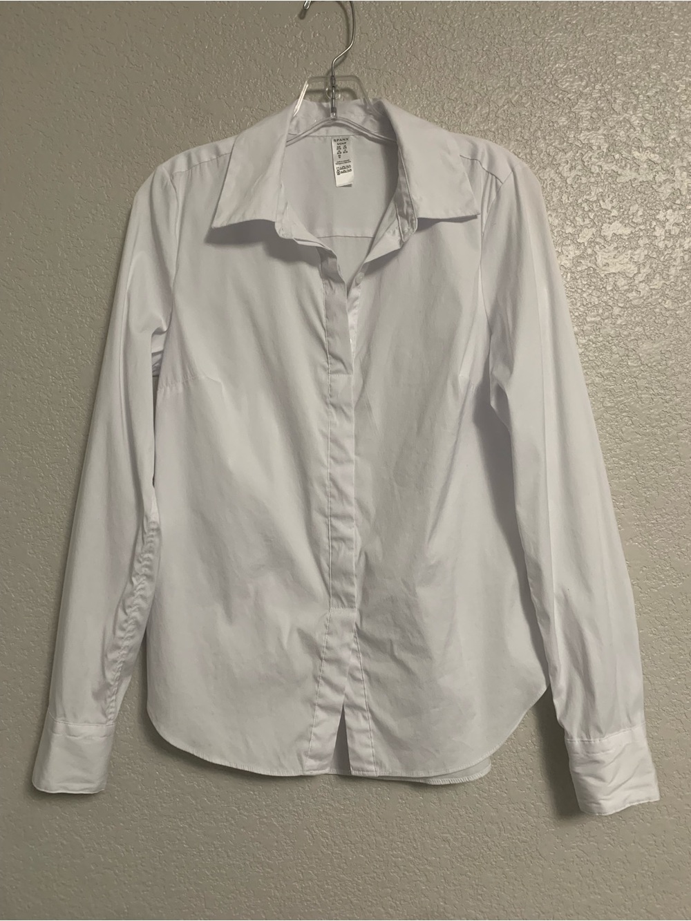 Spanx Shirt Top Womens S Poplin No Gape Tailored Button Down Classic Preppy